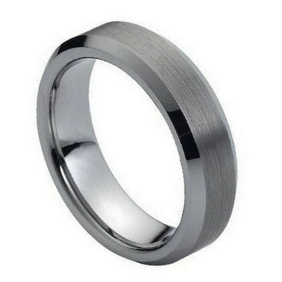 Custom Personalized Engraving Wedding Band Ring Set for Him & Her - 6mm Brushed Center Shiny Beveled Edge