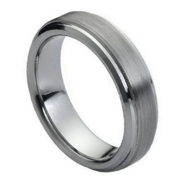 Custom Personalized Engraving Wedding Band Ring Set for Him & Her - 6mm Flat Brushed Center Stepped Edge