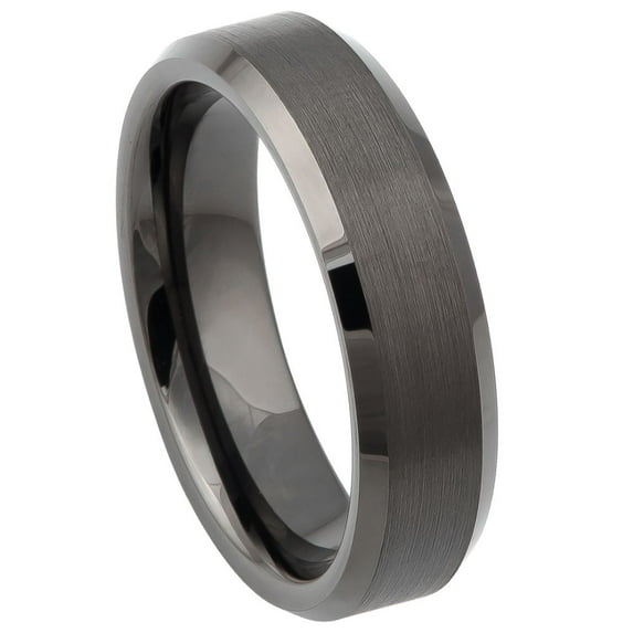 Custom Personalized Engraving Wedding Band Ring Set for Him & Her - 6mm Gun Metal IP Plated Brushed Center High Polish Beveled Edge