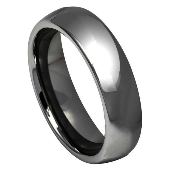 Custom Personalized Engraving Wedding Band Ring Set for Him & Her - 6mm High Polished Shiny Dark Gray IP Plated Classic Domed Ring