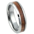 thumbnail image 1 of Custom Personalized Engraving Wedding Band Ring Set for Him & Her - 6mm High Polished with Mahogany Wood Inlay Beveled Edge, 1 of 6