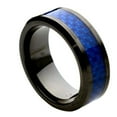 thumbnail image 1 of Custom Personalized Engraving Wedding Band Ring Set for Him & Her 8mm Beveled Edge Black Ceramic Ring Blue Carbon Fiber Inlay, 1 of 6