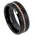 thumbnail image 1 of Custom Personalized Engraving Wedding Band Ring Set for Him & Her - 8mm Black IP Beveled Edge with Rose Gold IP Plated Rope Inlay, 1 of 6