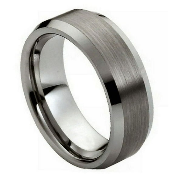 Custom Personalized Engraving Wedding Band Ring Set for Him & Her - 8mm Brushed Center High Polished Beveled Edge