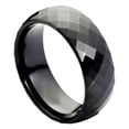 thumbnail image 1 of Custom Personalized Engraving Wedding Band Ring Set for Him & Her - 8mm Domed Black IP Multi-Faceted Ring, 1 of 6