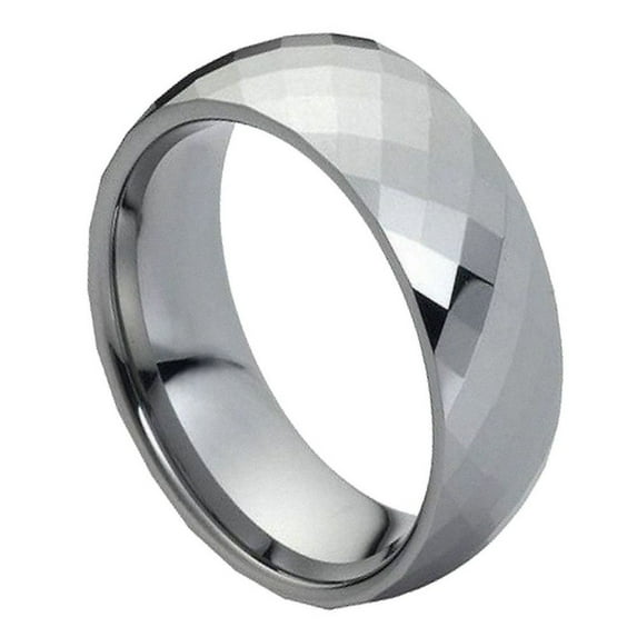 Custom Personalized Engraving Wedding Band Ring Set for Him & Her - 8mm Domed Faceted Ring