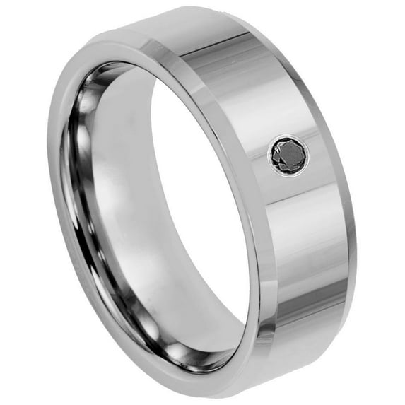 Custom Personalized Engraving Wedding Band Ring Set for Him & Her - 8mm High Polished Beveled Edge
