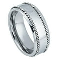 thumbnail image 1 of Custom Personalized Engraving Wedding Band Ring Set for Him & Her - 8mm High Polished Semi-Domed with Rope Stainless Steel Inlaid Sides, 1 of 6