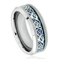 thumbnail image 1 of Custom Personalized Engraving Wedding Band Ring Set for Him & Her - 8mm Shiny Beveled Edge with Blue Celtic Dragon Cut-out Inlay, 1 of 6