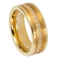 thumbnail image 1 of Custom Personalized Engraving Wedding Band Ring Set for Him & Her - 8mm Yellow Gold IP Plated Brush Finish Low Stepped Edge, 1 of 6