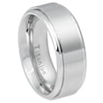 thumbnail image 1 of Custom Personalized Engraving Wedding Band Ring Set for Him & Her Titanium Band 9mm White IP Plated Titanium Ring Brushed Center, Shiny Stepped Edge, 1 of 6