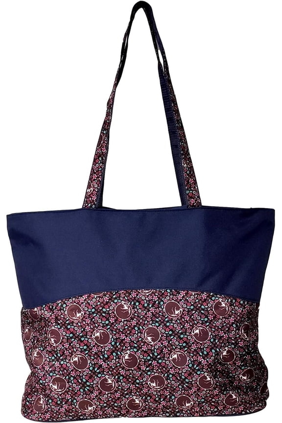 Custom Personalized Fashion Print Zipper Top Tote Bag Navy Burgundy Cats - Monogram