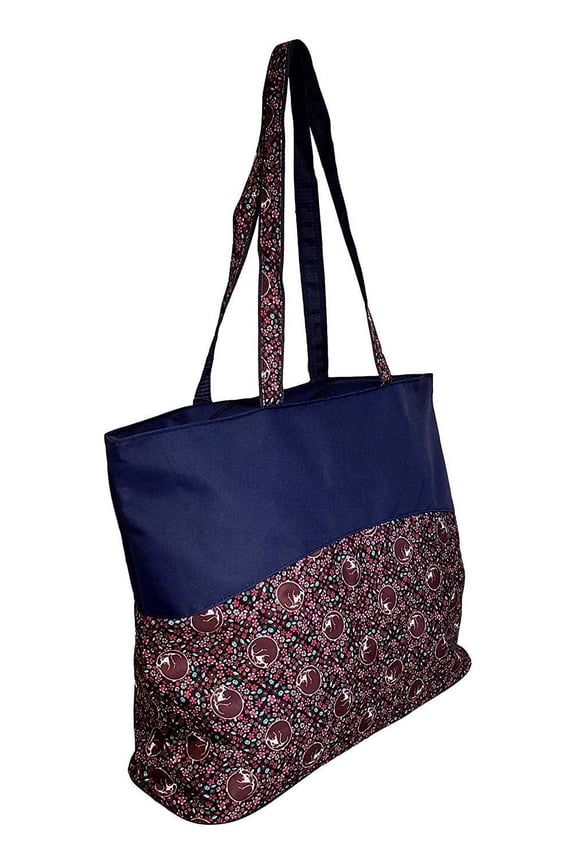 Custom Personalized Fashion Print Zipper Top Tote Bag Navy Burgundy Cats - No Embroidery