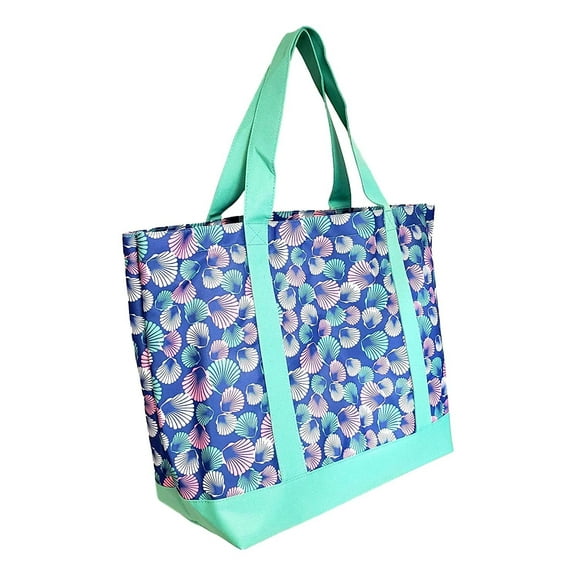 Custom Personalized Flamingo Stripe Print Heavy Duty Canvas Tote Beach Bag Seashell Print - No Embroidery
