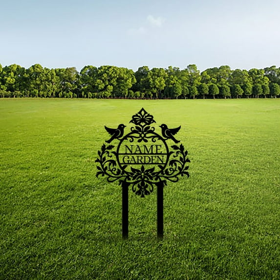 Custom Personalized Garden Name Sign, Mom's Garden Sign, Garden Decor,Custom Garden Sign with Stake, Metal Bird Garden Sign