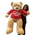 thumbnail image 1 of Custom Personalized Giant Teddy Bear wears Removable Customized Red Color T-Shirt Printed with Your Text, Big Plush 5 Foot Stuffed Animal for Valentine's Day & Birthday & More. Customizable Huge Bear, 1 of 6