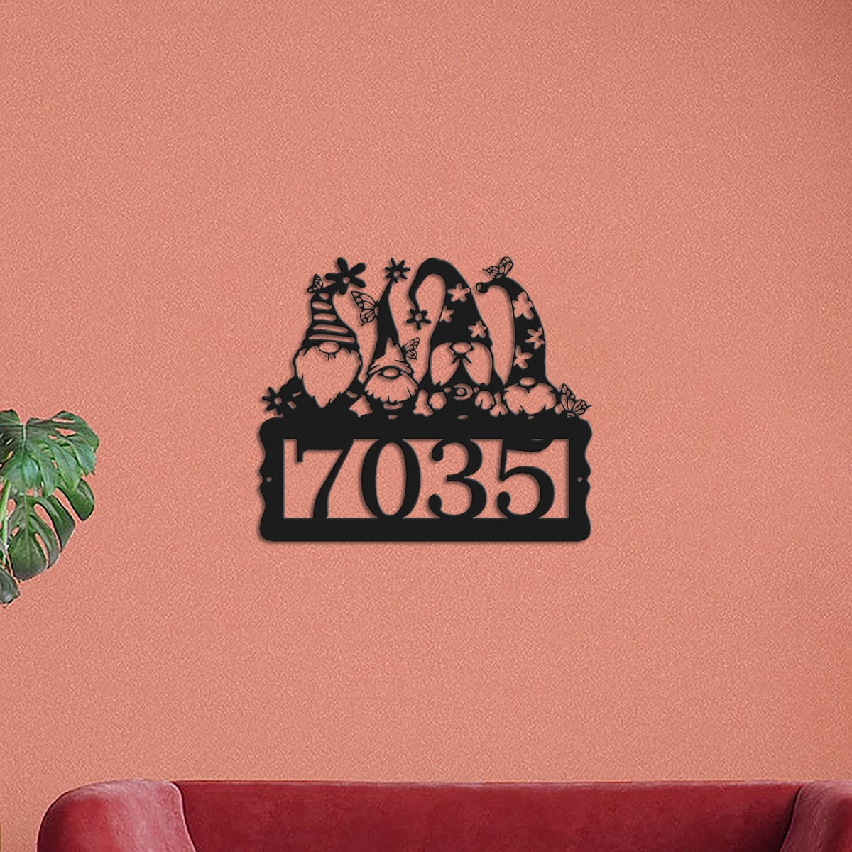 Custom Personalized Gnome House Number Sign, Metal Address Sign