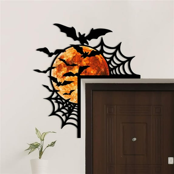Custom Personalized Halloween Door Corner Sign, Spider Web, Moon & Bats Wall Decor, Spooky Fireplace Gift for Family (18 inches)