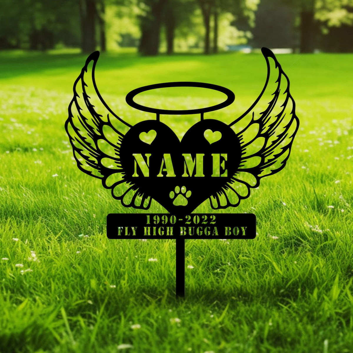 Custom Personalized Heart with Angel Wings Memorial Stakes, Angel Stake ...