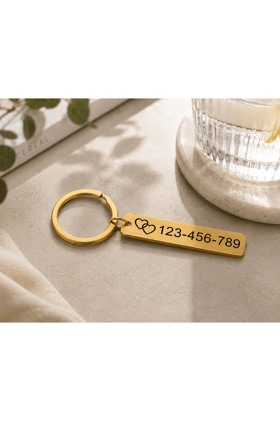 Custom Personalized Keychains for Men and Women - Engraved Text & Date Stainless Steel Bar Key Ring, Cute Couple Love Gift