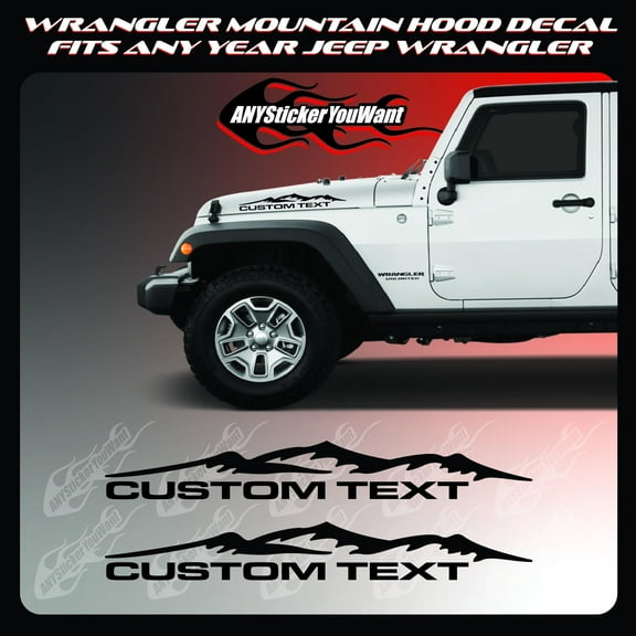 Custom/Personalized Mountain Vinyl Hood Decal Sticker Compatible with and Fits Jeep Wrangler - Set of Two