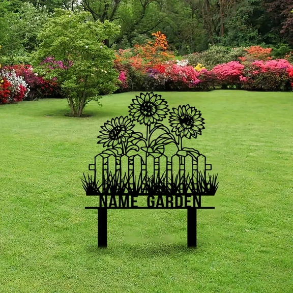Custom Personalized Name Garden Sign, Flower Yard Sign with Stake, Metal Gardening Outdoor Yard Art Decor Plaque