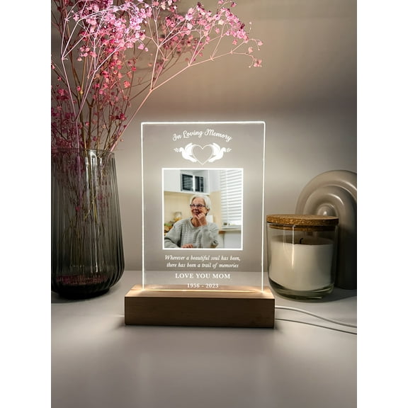 Custom Personalized Photo LED Wood Stand White Doves Night Light Up Lamp In Loving Memory Condolence Remembrance Loss Sympathy Memorial Gift