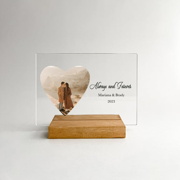 Custom Personalized Photo Picture Plaque, Wedding Anniversary Engagement Home Dcor for Her Custom Wood Stand Engrave Couple Gift, Christmas