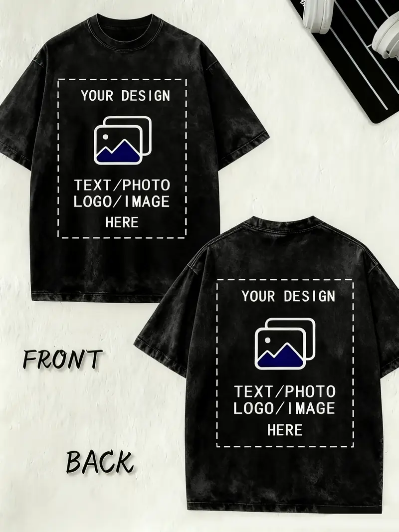 Custom Personalized Photo Text Logo Unisex Vintage Washed Loose Fit Tee ...