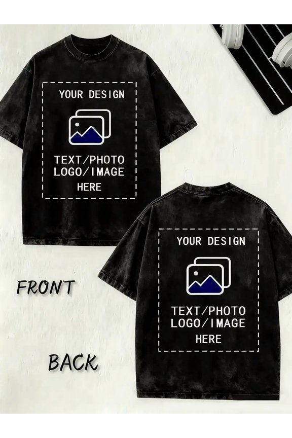 Custom Personalized Photo Text Logo Unisex Vintage Washed Loose Fit Tee