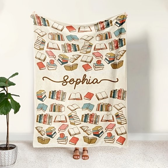 Custom Personalized Plush Blanket with Text & Pattern Print, Soft Warm Fleece Throw for Sofa Bed Travel Camping Living Room Office, Machine Washable Modern All-Season Blanket