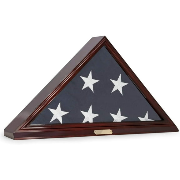 Custom Personalized Solid Wood Triangle Glass Front Flag Display Case, Holds 5' x 9.5' Folded Funeral Flag or Burial Flag(Mahogany)