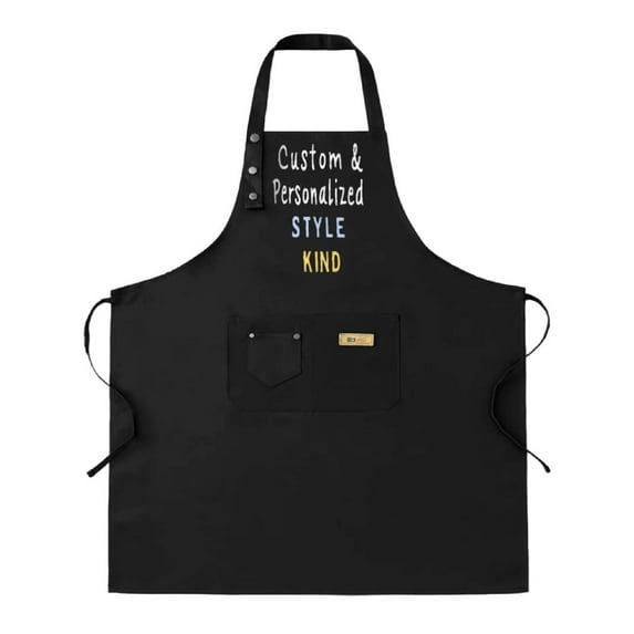 Custom & Personalized Style KIND 2 Pack Bib Apron Set - Adjustable Kitchen Chef Apron for Men & Women with 2 Pockets Stylish Black Design with White & Yellow Print