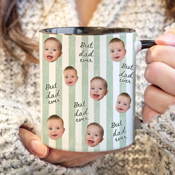 Custom Pet Baby Portrait Stripes Pattern Personalized Mug, Custom Face Mug, Baby Face Mug, Personalized Coffee Mug With Photo, Bekilab Ceramic Coffee Mug, 11oz 15oz Gift