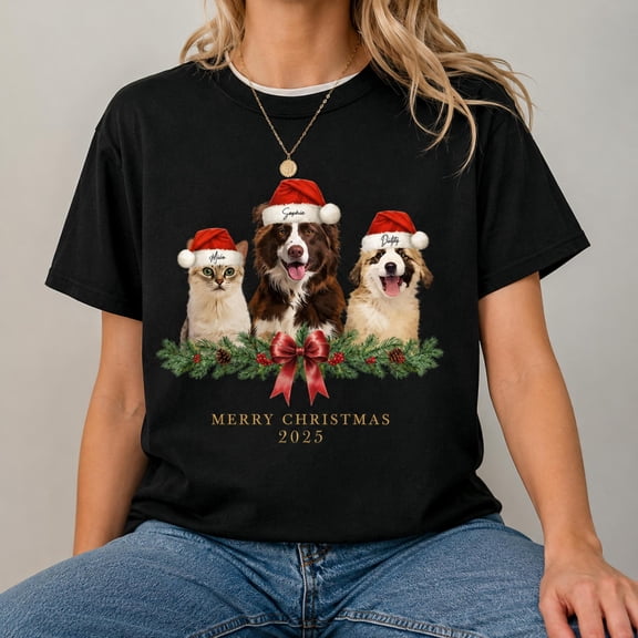 Custom Pet Christmas Sweater Using Pet Photo Name Custom Dog Portrait, Graphic T-Shirt