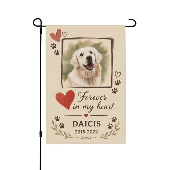 Custom Pet Dog Memorial Garden Flag Forever In My Heart Personalized Photo and Name Yard Lawn Decor 12x18 in