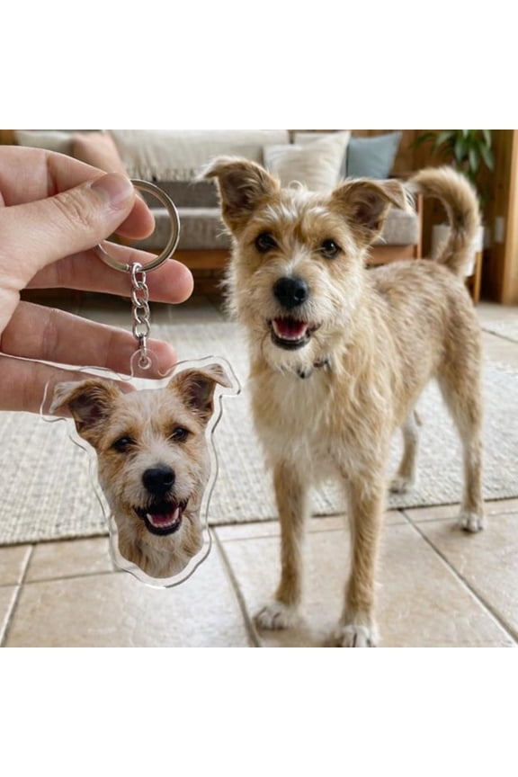 Custom Pet Face Keychain, Personalized Dog Cat Photo Keyring, Unique Pet Memorial Gift, Aesthetic Acrylic Pet Portrait Animal Head Keyring