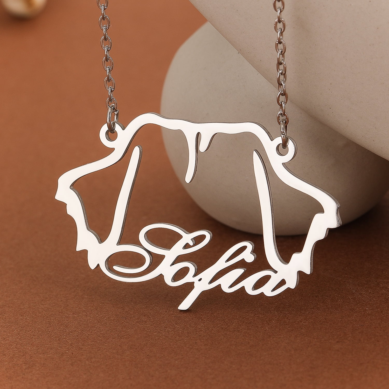 Custom Pet Head Outline Shape Dog Cat Name Necklace Personalized