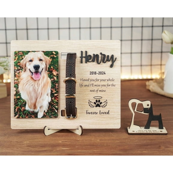 Custom Pet Memorial Collar Frame, Personalized Pet Photo Frame, Dog Loss Keepsake, Cat Memorial Sign, Pet Name Plaque with Collar Holder