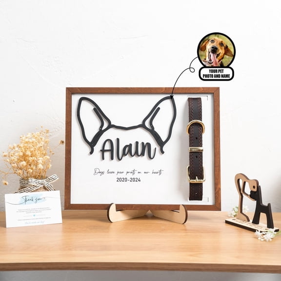 Custom Pet Memorial Collar Holder with Photo, Dog & Cat Memorial Frame, Pet Loss Gift, Personalized Ear Frame Art, Pet Sympathy Remembrance