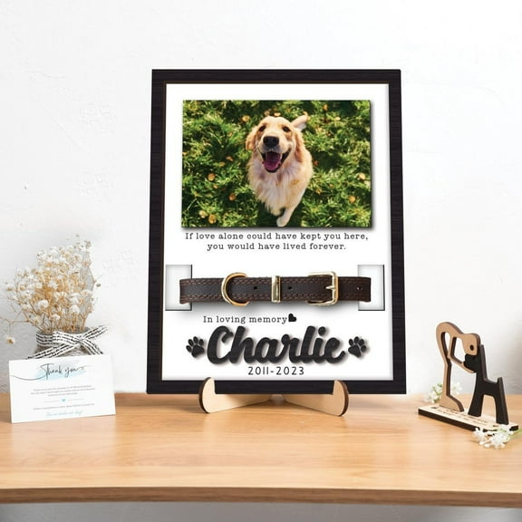 Custom Pet Memorial Collar Sign Wooden Frame with Photo Holder Sympathy Gift