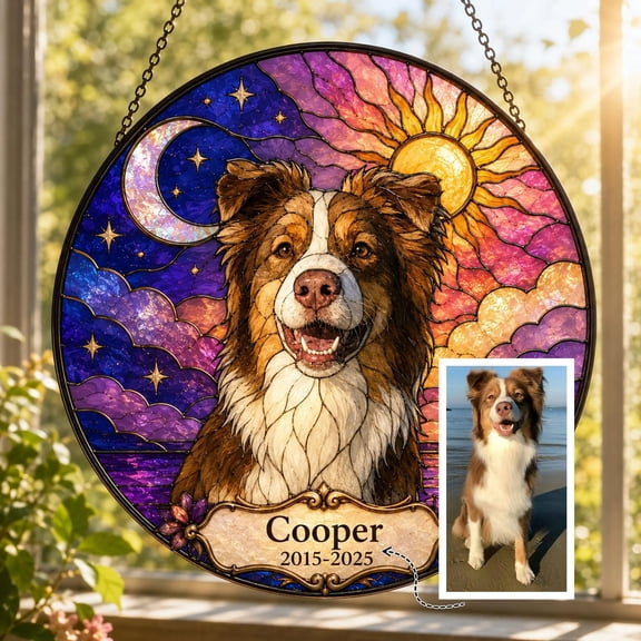 Custom Pet Memorial Stained Glass Suncatcher, Personalized Dog Cat Portrait from Photo (3.94")