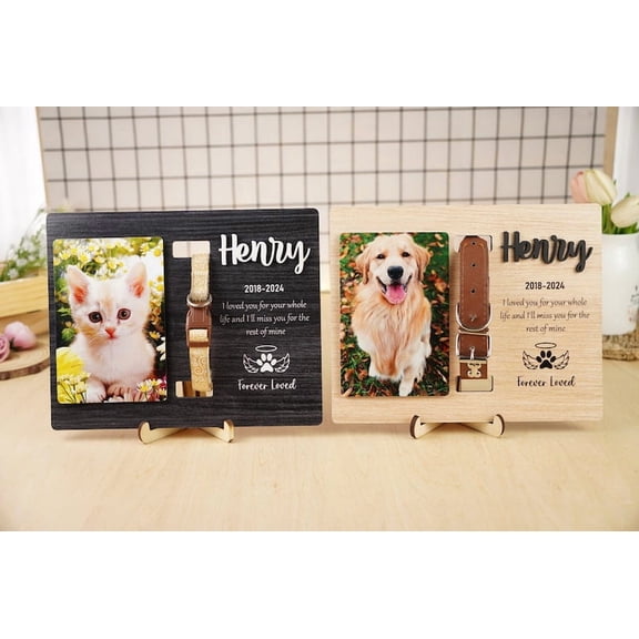 Custom Pet Memorial Standing Frame with Collar Holder, Personalized Pet Sympathy Gift, Pet Loss Keepsake, Memorial Photo Frame for Dog