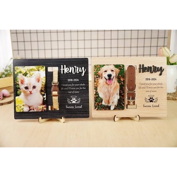 Custom Pet Memorial Standing Frame with Collar Holder, Personalized Pet Sympathy Gift, Pet Loss Keepsake, Memorial Photo Frame for Dog