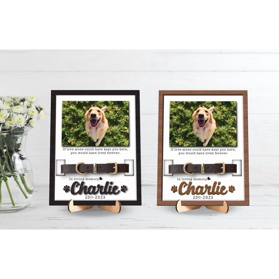 Custom Pet Memorial Wood Frame with Collar Holder, Dog Loss Gift, Personalized Dog Photo Frame, Cat Memorial Picture Frame