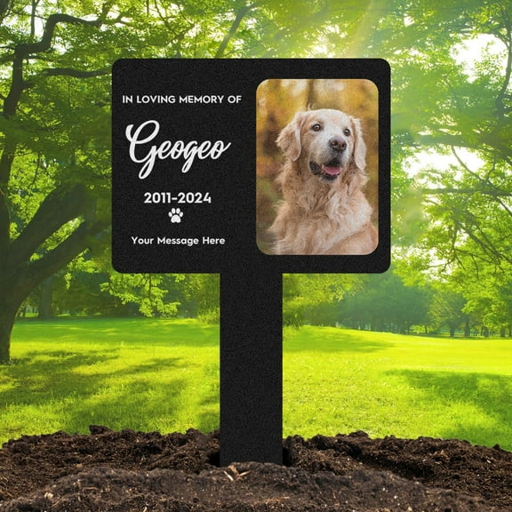 Custom Pet Name & Photo Memorial Metal Cemetery Markers - Personalized Grave Marker Stake for Dog Cat, Sympathy Memorial Plaque Burial Stake, Dog Loss Memorial Sympathy Gift, Pet Plaque Garden Decor