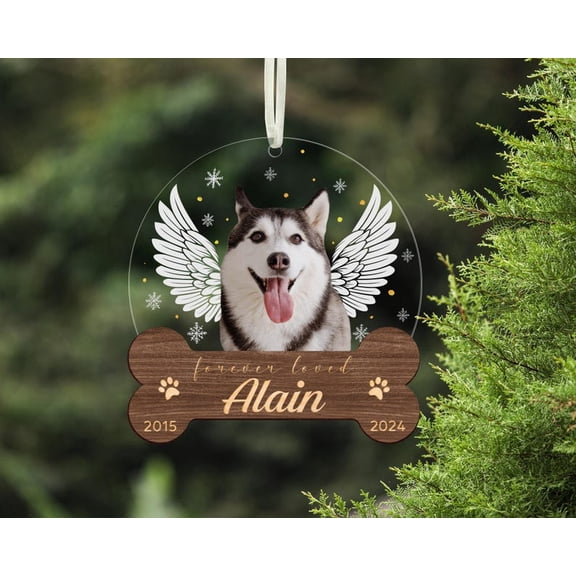 Custom Pet Ornament, Dog & Cat Memorial, Pet Loss Sympathy Gift, Personalized Pet Photo & Name, Pet Remembrance Christmas Keepsake