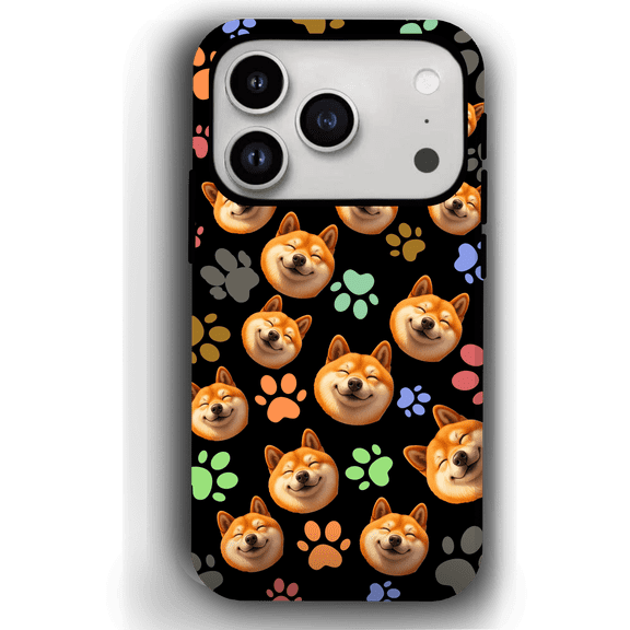 Custom Pet Phone Case for iPhone 17/ 17 Air/ 17 Pro/ 17 Pro Max, YingMart Personalized Pet Portrait Cover with Paw, Heart, Fish & Bone Symbols (Black, iPhone17Pro, Style3)