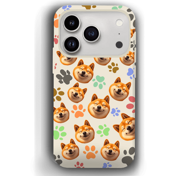 Custom Pet Phone Case for iPhone 17/ 17 Air/ 17 Pro/ 17 Pro Max, YingMart Personalized Pet Portrait Cover with Paw, Heart, Fish & Bone Symbols (SoftAlmond, iPhone17Pro, Style3)