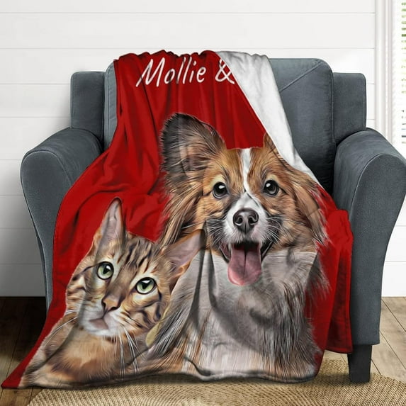 Custom Pet Photo Blanket, Customized Cat Face Blankets with Names, Personalized Picture Blanket, Pets on Blanket, Personalized Mothers Day, Gift for Pet Lover